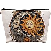 uinwk Boho Celestial Sun and Moon Makeup Pouch - Witchy, Aesthetic Cosmetic Bag for Women - Halloween Gifts