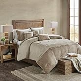 Madison Park Boone Cozy Comforter Set, Faux Suede, Deluxe Hotel Styling All Season Down Alternative Bedding Matching Shams, Decorative Pillow, Queen (90 in x 90 in), Rustic Tan 7 Piece