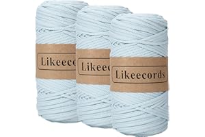 Likeecords 3 Skeins of 4mm Polyester Braided Macrame Cord 140Yard /426Feet,Elastic Yarn for Crocheting Bag Cord for DIY Crafts,Plant Hangers, Bag, and Home Decorations (Light Blue)