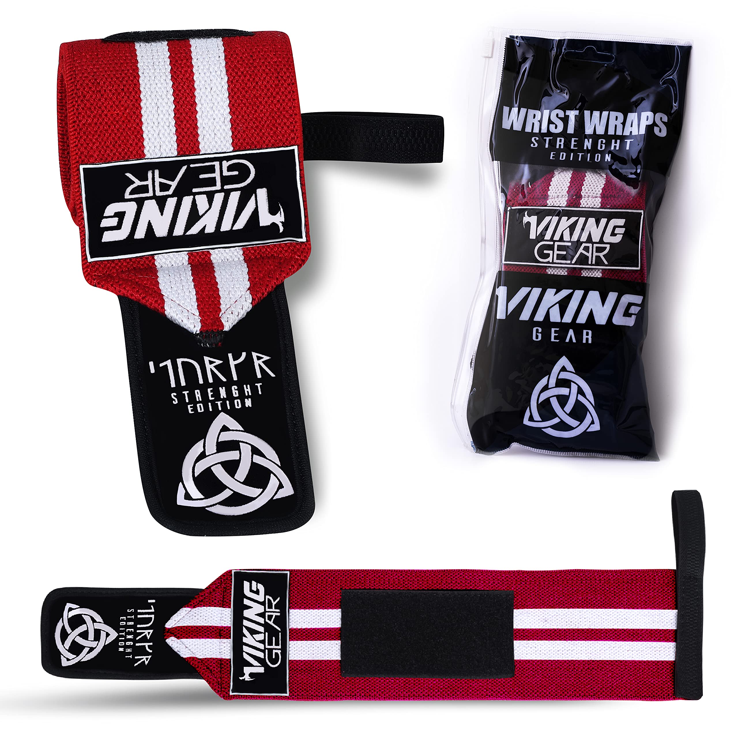 Viking Gear wrist wraps | Red wrist wraps | Wrist support weightlifting | Wrist brace for weight lifting | Powerlifting wrist wraps | Crossfit wrist wraps | Heavy duty wraps | Bag Bundle