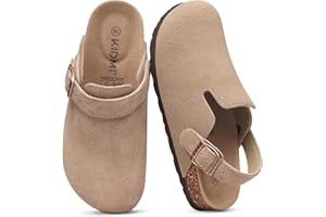 KIDMI Women's Suede Clogs with Back Strap Men's Leather Mules Cork Footbed Slip on Potato Shoes