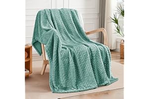 Exclusivo Mezcla Throw Blanket for Couch, Cozy Lightweight Fleece Blankets with Decorative Wave Textured Suitable for Winter, Celadon, 50x70 Inches