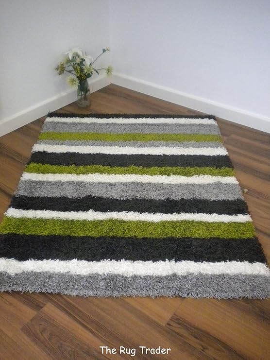 Nordic Shaggy Channel Rug Lime Green Steel Grey 80cm x