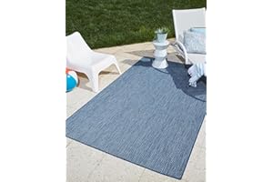 Unique Loom Collection Casual Transitional Solid Heathered Indoor/Outdoor Flatweave Area Rug (7' 1" x 10' Rectangle, Blue/Navy Blue)