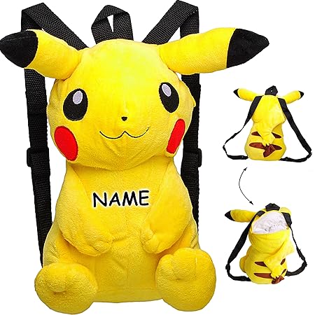 alles-meine.de GmbH großer XL _ 3-D Effekt _ Rucksack & Kuscheltier - Pokémon Pikachu - inkl. Name - Plüsch Kinderrucksack / 