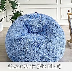 LIFEREVO Fluffy Faux Fur Bean Bag Chair Cover Blue