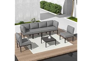 Delnavik Patio Furniture Set,7 Pieces Modern Outdoor Conversation Set, Outdoor Metal Sectional Sofa with Thick Cushion and Coffee Table, Grey