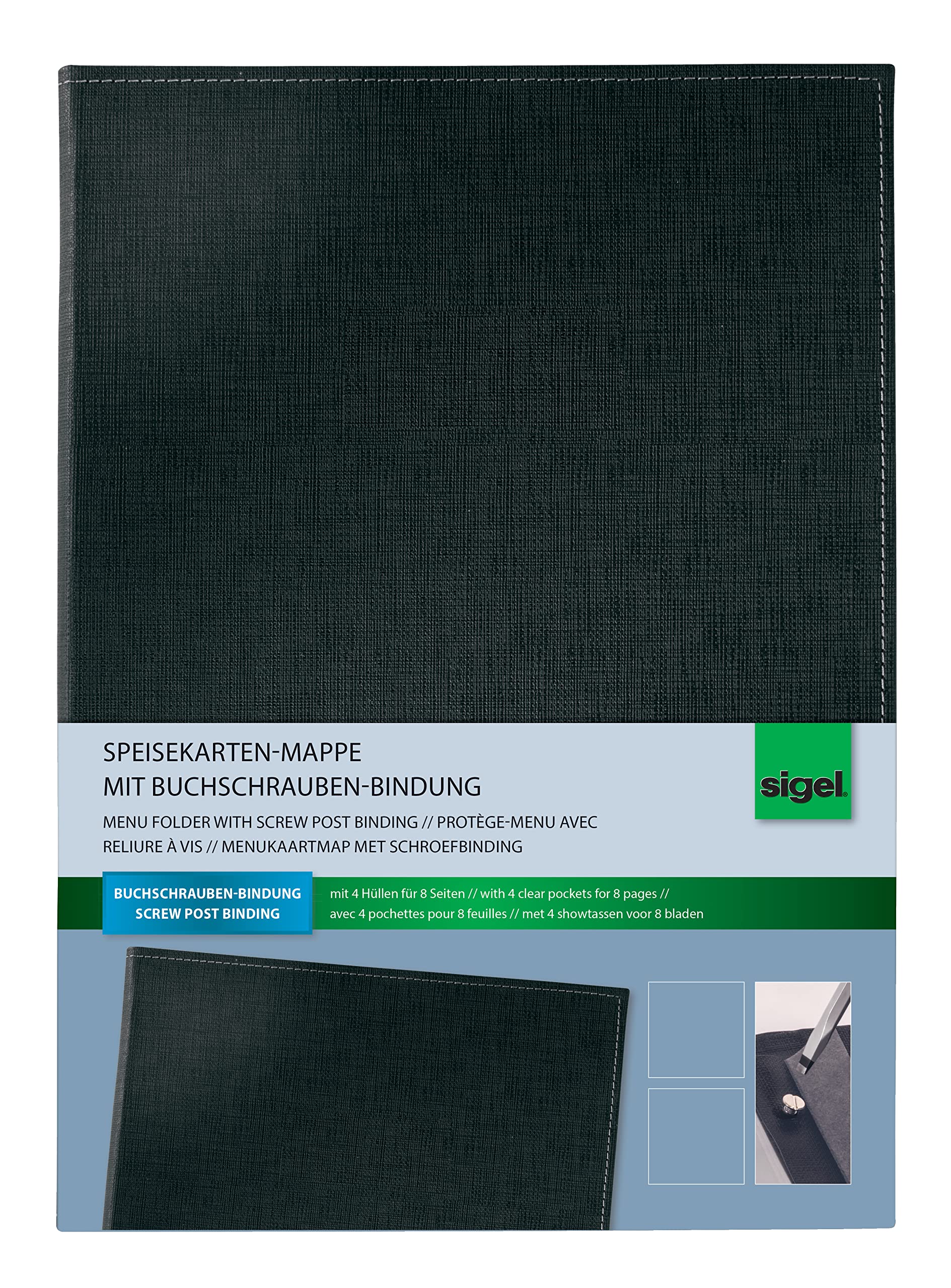 SIGEL SM130 Menu Cover with screw post binding, for A4, Black, 1 Piece