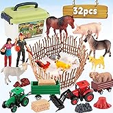 EnAuRoL 32PCS Farm Playset for Toddlers 1-3 Plastic Animal Figures Toys Double Farm Tractor Toys for Kids 3-5 Storage Box Ide