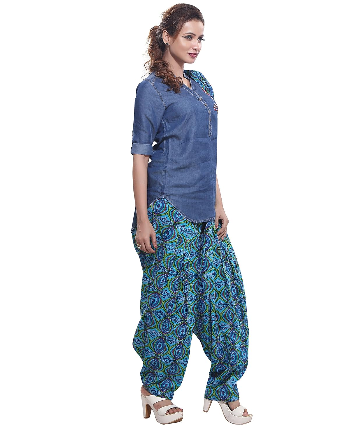 jublee women's printed blue patiala with dupatta set