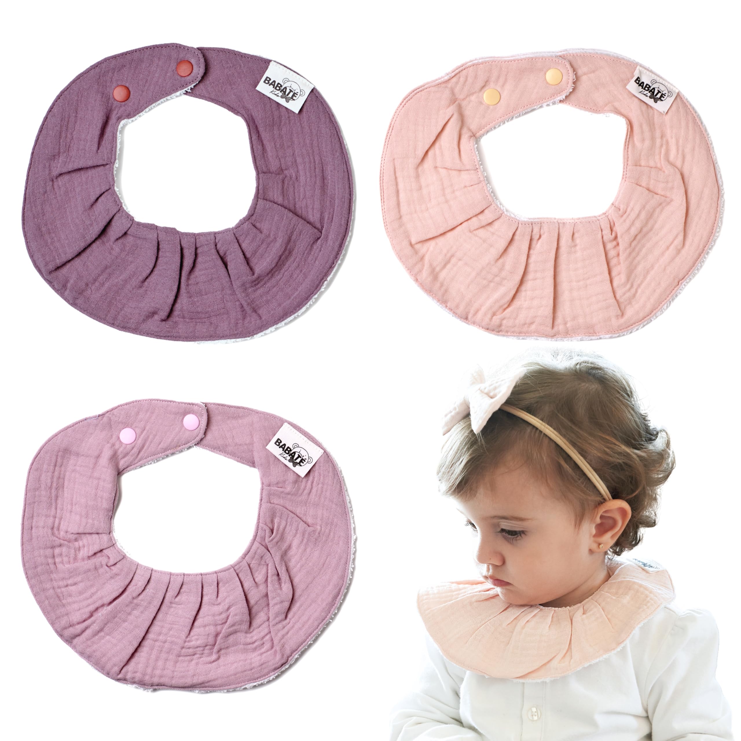 BABATÉ Kids - Pack of drool bibs baby, muslin neckerchief baby, triangular scarf baby, muslin bib baby, cotton bandanas baby, baby bib for newborns, Pink Pack, One Size
