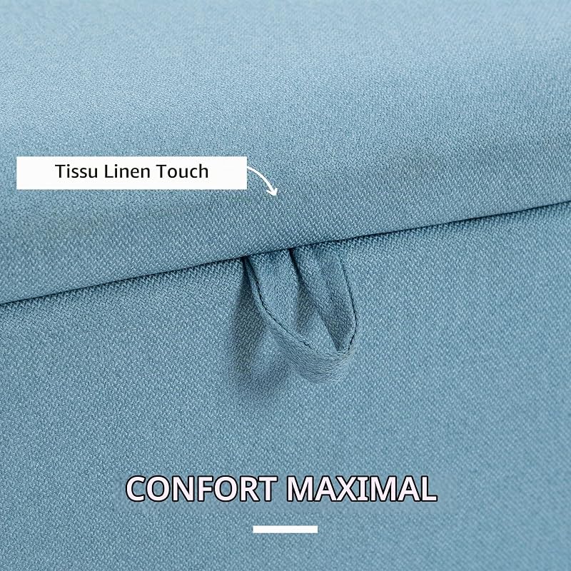 Banc-Coffre de Rangement 61L avec Couvercle Rabattable Bleu Clair