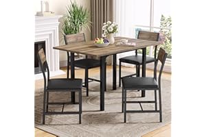 IRONCK 5-Piece Dining Table Set for 4, Extendable Kitchen Table Chairs Set of 4, Dining Room Table with 4 Upholstered Chairs, Folding for Small Space, Apartment, Walnut