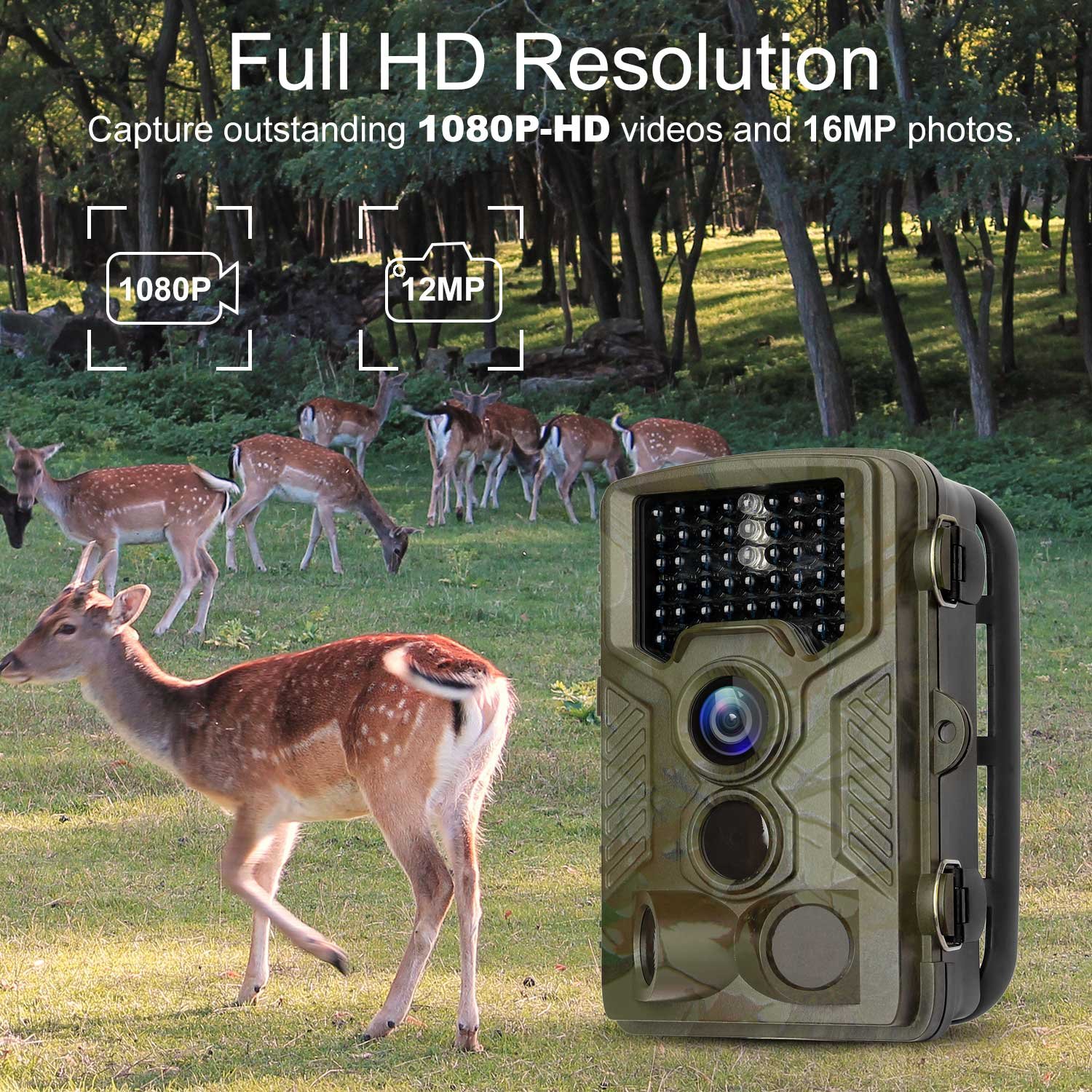 BYbrutek Wildkamera, 16MP 1080P Full HD Jagdkamera Trail Kamera mit Weitwinkel Bewegungsmelder 0.2S Trigger Time, Überwachungskamera mit 20m Nachtsicht 46pcs IR LEDs 2.4\