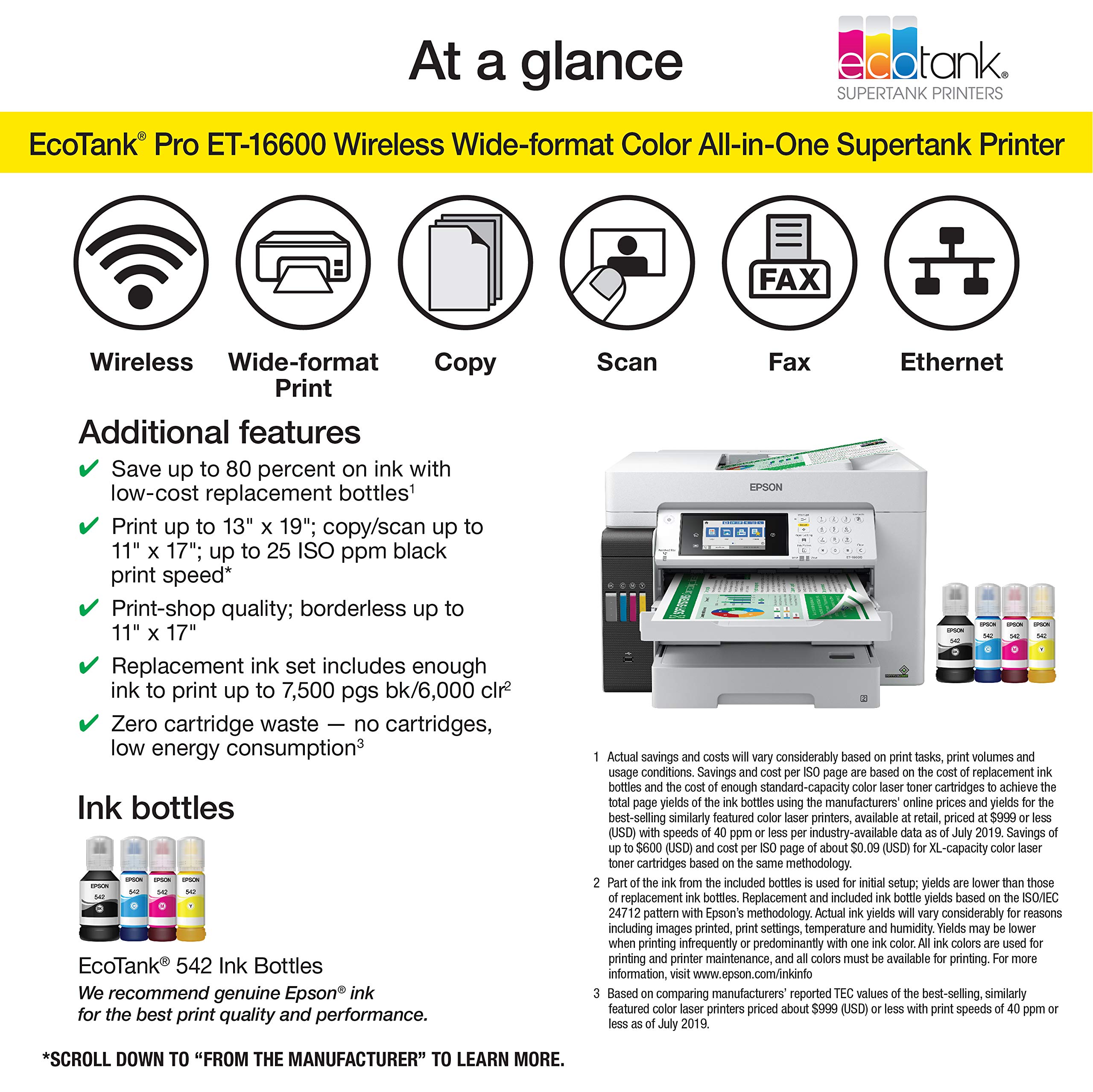 Epson EcoTank Pro ET-16600 Wireless Wide-format Color All-in-One Supertank Printer with Scanner, Copier, Fax, and Ethernet