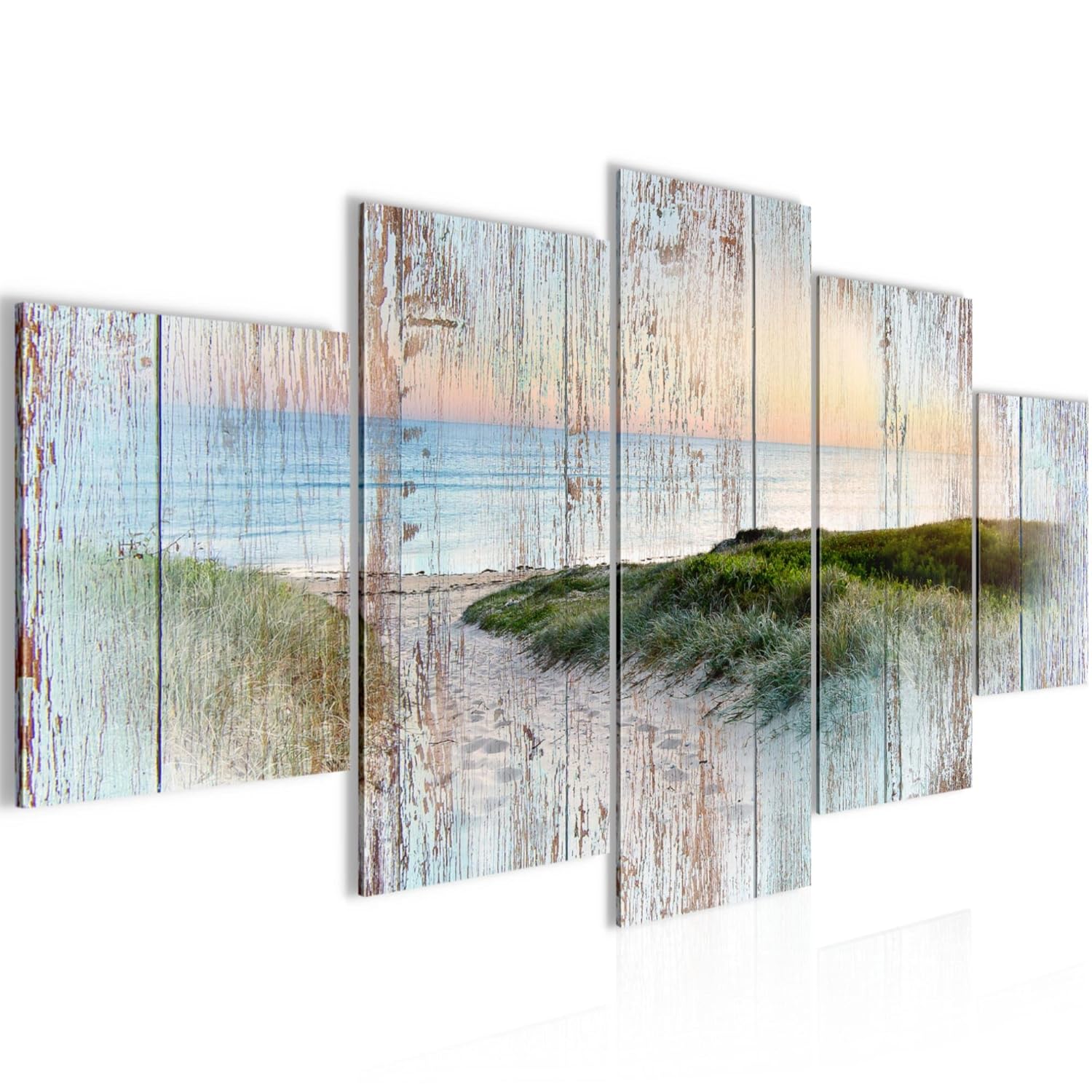 Runa Art Bilder Strand Holz Bretter Wandbild Vlies Leinwand Bild