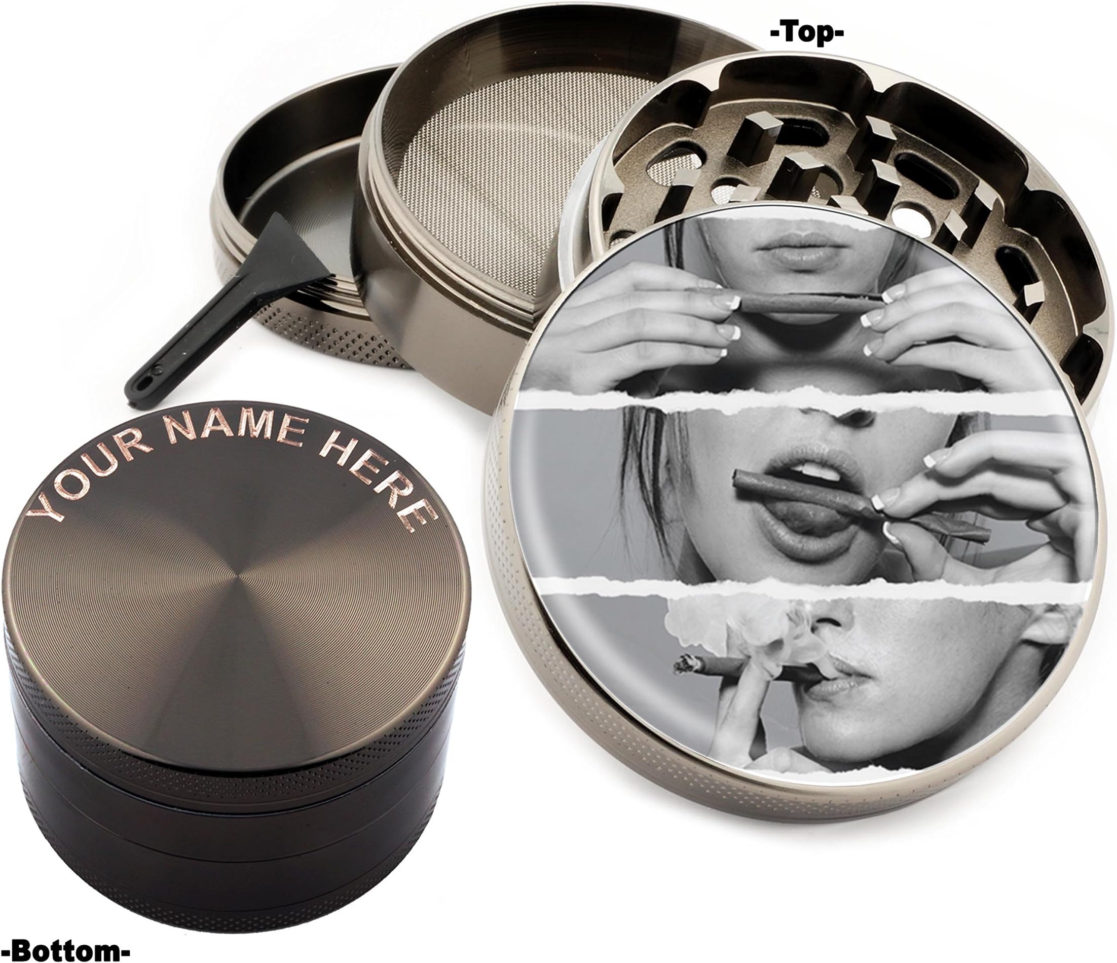 Smoking Lip Design Large Size Zinc Grinder With Your Name FREE - Gift Pack Item # 111315-12