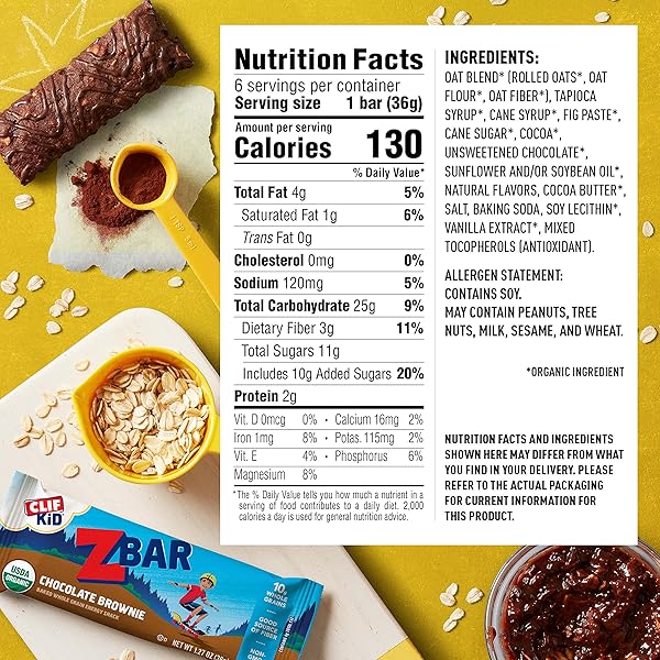 ZBAR – CHOCOLATE BROWNIE – SOFT-BAKED ENERGY SNACK BARS – NON-GMO – 11G WHOLE GRAINS – USDA ORGANIC GRANOLA BARS (6 PACK)