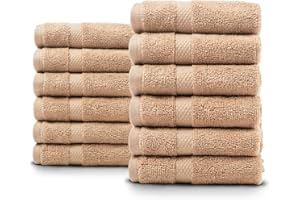 Villa Celestia 650 GSM Premium Beige Wash Cloths, 100% Cotton Face Wash Cloth for Your Body Soft Wash Cloths for Your Face and Body Face Towels, Washcloths Beige Face Cloths Pack of 12 (12"X12")