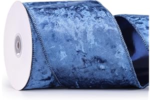 MAYREEL Navy Blue Crushed Velvet Ribbon Wired 4" x 10 Yards Extra Wide Christmas Wired Edge Ribbon Blue Christmas Decorations Navy Ribbon for Gift Wrapping Wreath Tree Topper Bow Making Crafts
