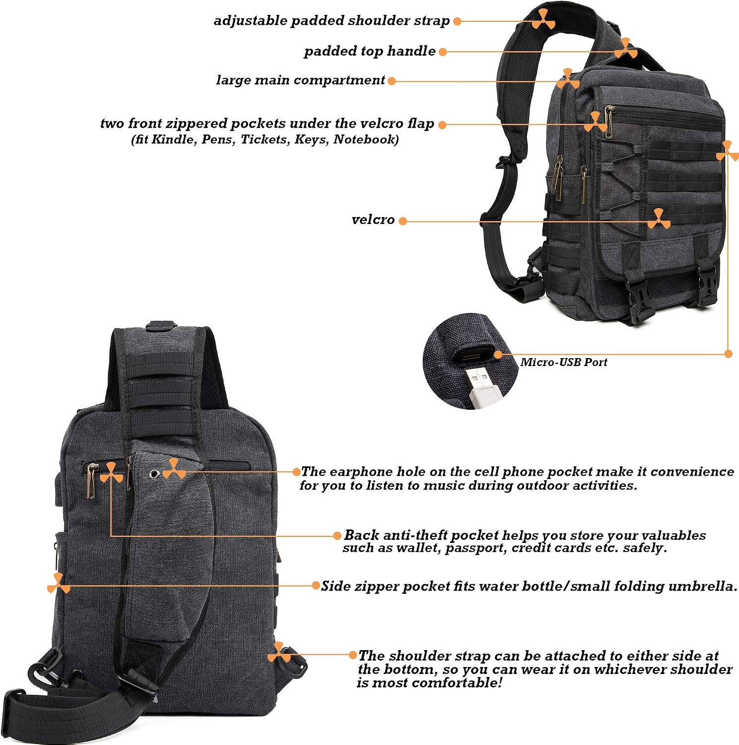 Nicgid Sling Bags Chest Shoulder Backpacks, 13.3-Inch Laptop Backpack Crossbody Messenger Bag Travel Outdoor Men Women - Image 5