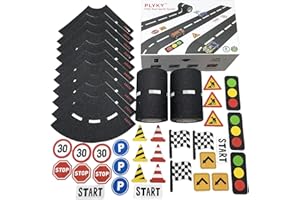 PLYKY Deluxe Road Tape Play Set - 2x33ft Extended Track with Curves, 30 Traffic Sign Stickers & Durable Drawer Box - Versatile Car Track Tape for Kids, Creative Toy Car Track & Car Track Rug Alternative