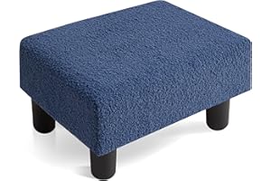 Poofzy Small Foot Stool, Rectangle Small Ottoman Foot Rest for Couch, Sherpa Ottoman Footstool with Legs, Footstools and Ottomans for Living Room and Bedroom (Navy Blue)