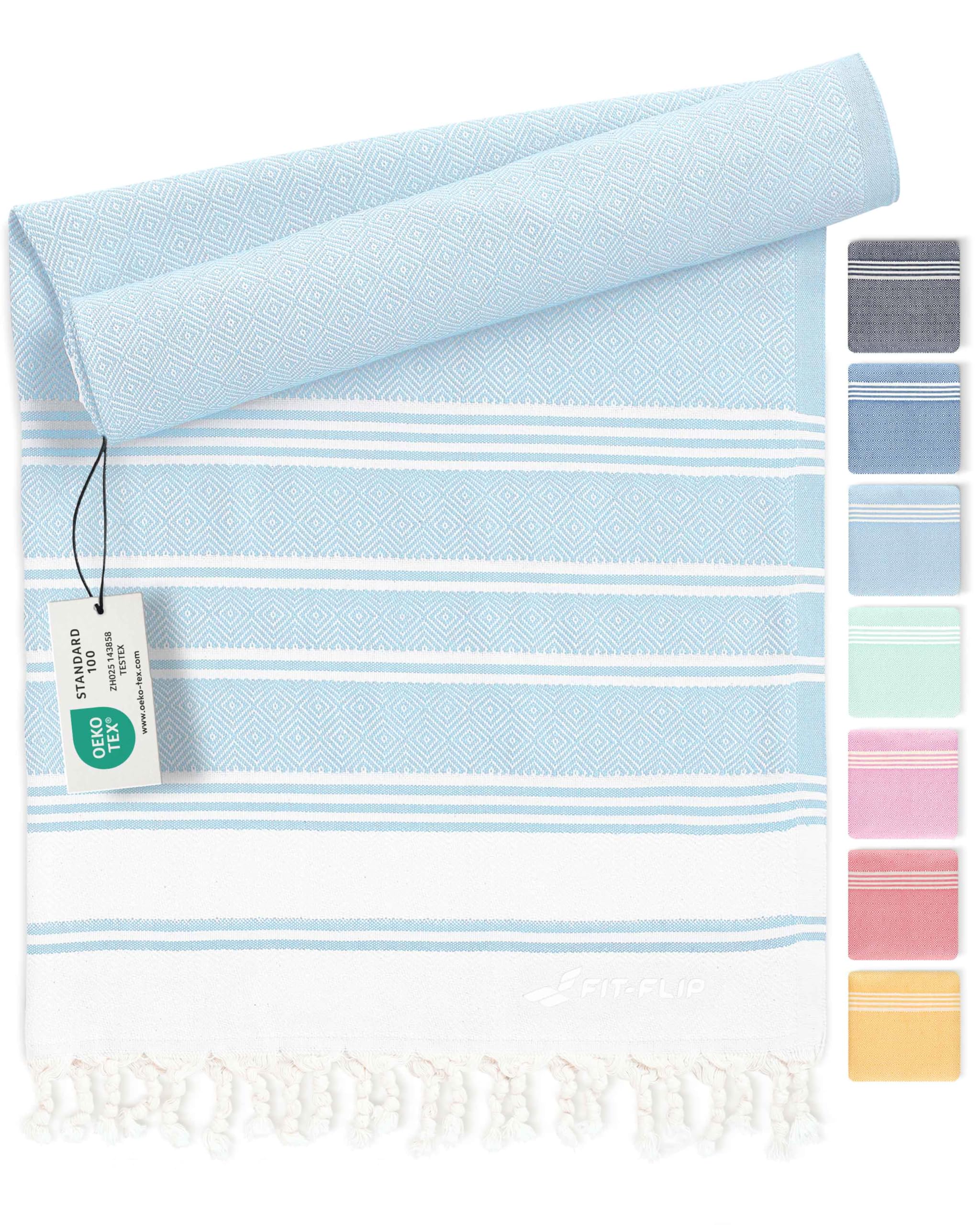 Fit-Flip Hammam Beach Towel XXL Made from 100% Cotton - Quick-Drying Turkish hamam Towels - Large fouta or pestemal Ideal as a Thin Sauna Blanket - Ice Blue – 200x200cm Diamond