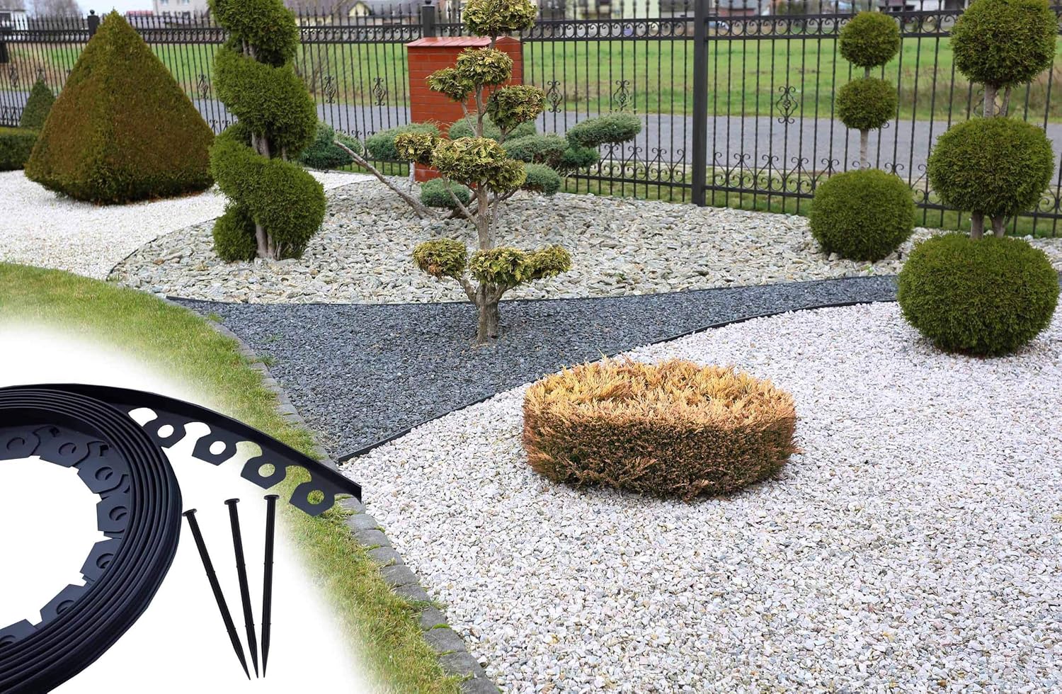 Flexible lawn plastic edging plastic, landscape ideas, 4cm high, with anchors (20m, Black) - Image 5