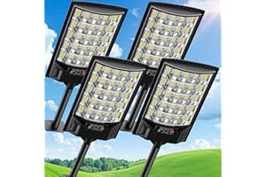 Aqraou Solar Street Lights Outdoor, 6500K Outside Waterproof LED Street Light Dusk to Dawn, Wide Angle Lamps with Motion Sensor & Remote Control, Solar Lights Outdoor for Garden Yard, 4 Pack