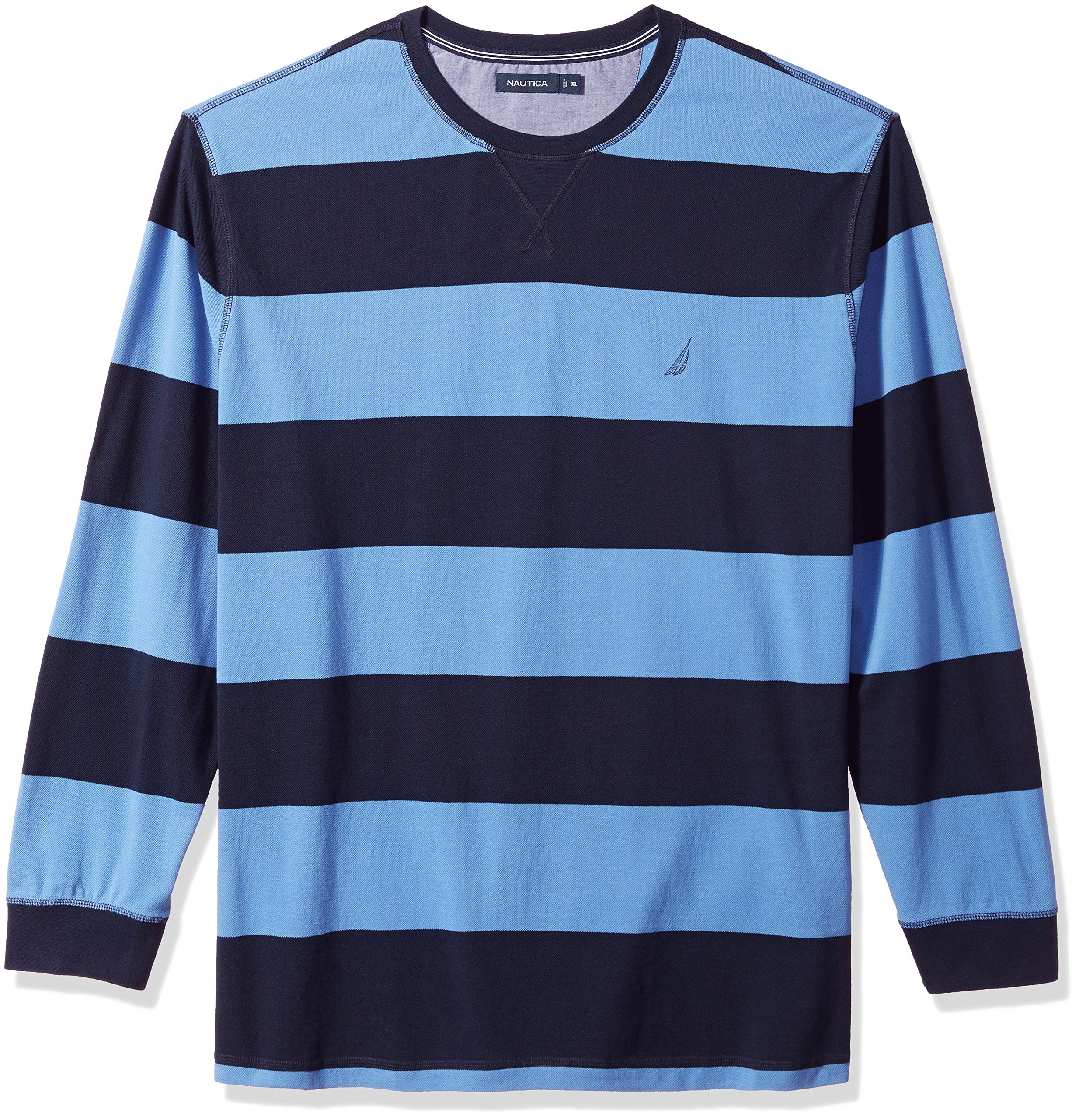 Nautica Men's Big and Tall Long Sleeve Rugby Stripe Crewneck Polo Shirt | Nautical Fashions