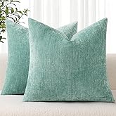 decorUhome Chenille Aqua Haze Spring Throw Pillow Covers 20x20 Inch Set of 2, Decorative Soft Couch Pillow Covers Solid Dyed Accent Farmhouse Neutral Square Pillow Cases for Sofa