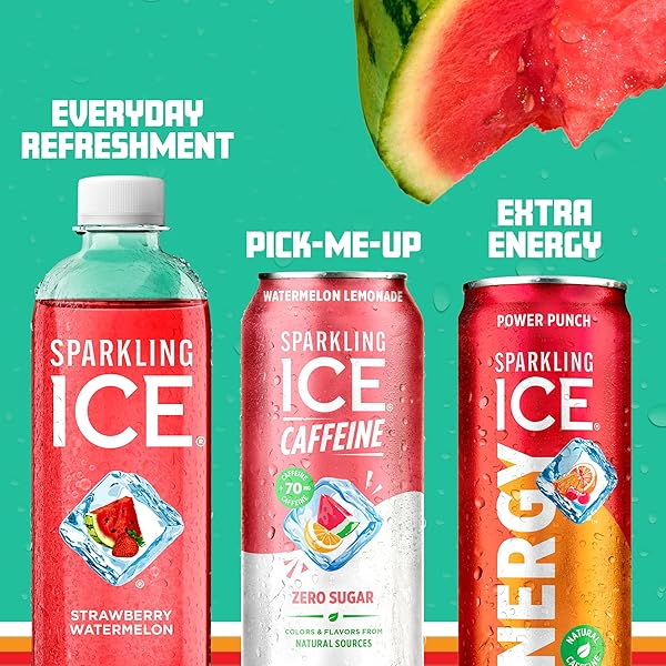 SPARKLING ICE CAFFEINE WATERMELON LEMONADE SPARKLING WATER WITH CAFFEINE, ZERO SUGAR, WITH ANTIOXIDANTS AND VITAMINS,16 FL OZ CANS (PACK OF 12)