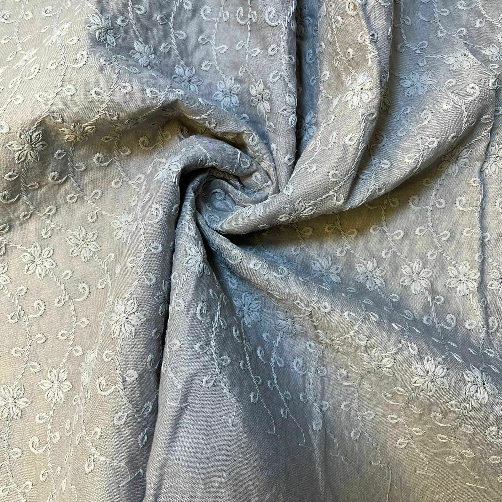 Indian 100% Cotton Lawn All Over Border Broderie Anglaise Embroidered Dress Craft Fabric Material 44" - 112 cm Wide Sold As Pre - Cut Lengths (5 Meter, Grey 2)