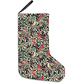 uinwk 16 Inches Dark Red Cardinal Holly Berry Christmas Stockings, Rustic Holly Leaf Cardinal Bird Xmas Stockings, Holiday Vintage Bird Christmas Socks Decoration
