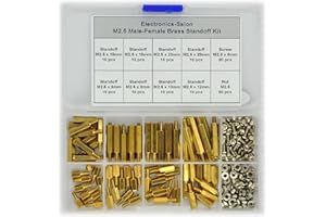 Electronics-Salon Metric M2.5 Hex Male-Female Brass Standoff/Stainless Steel Screw Nut Assortment Kit, for Raspberry-Pi. Spacer 6mm 8mm 10mm 12mm 15mm 18mm 20mm 25mm, Nut M2.5, Screw M2.5 x 6mm.