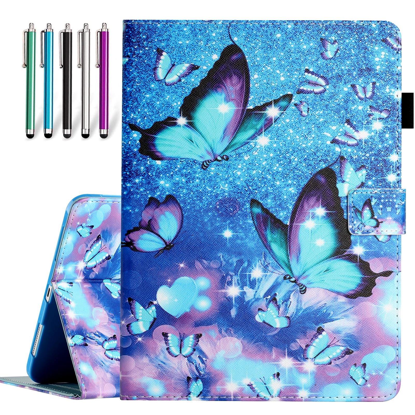 CIAOYE Case for iPad 10th Generation 10.9 Inch 2022 with Pencil Holder,Auto Wake/Sleep Premium Leather Folio Stand Case with Soft TPU Back Cover for iPad 10th Gen 2022,Blue Butterfly