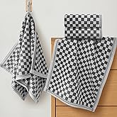 VOOVA & MOVAS Grey Checkered Hand Towels Set (4PC, 14"x29") - 100% Cotton | Quick Dry | Soft | Absorbent, Light Weight Hand Towels for Showering & Bathroom, Towels with Loops for Hanging