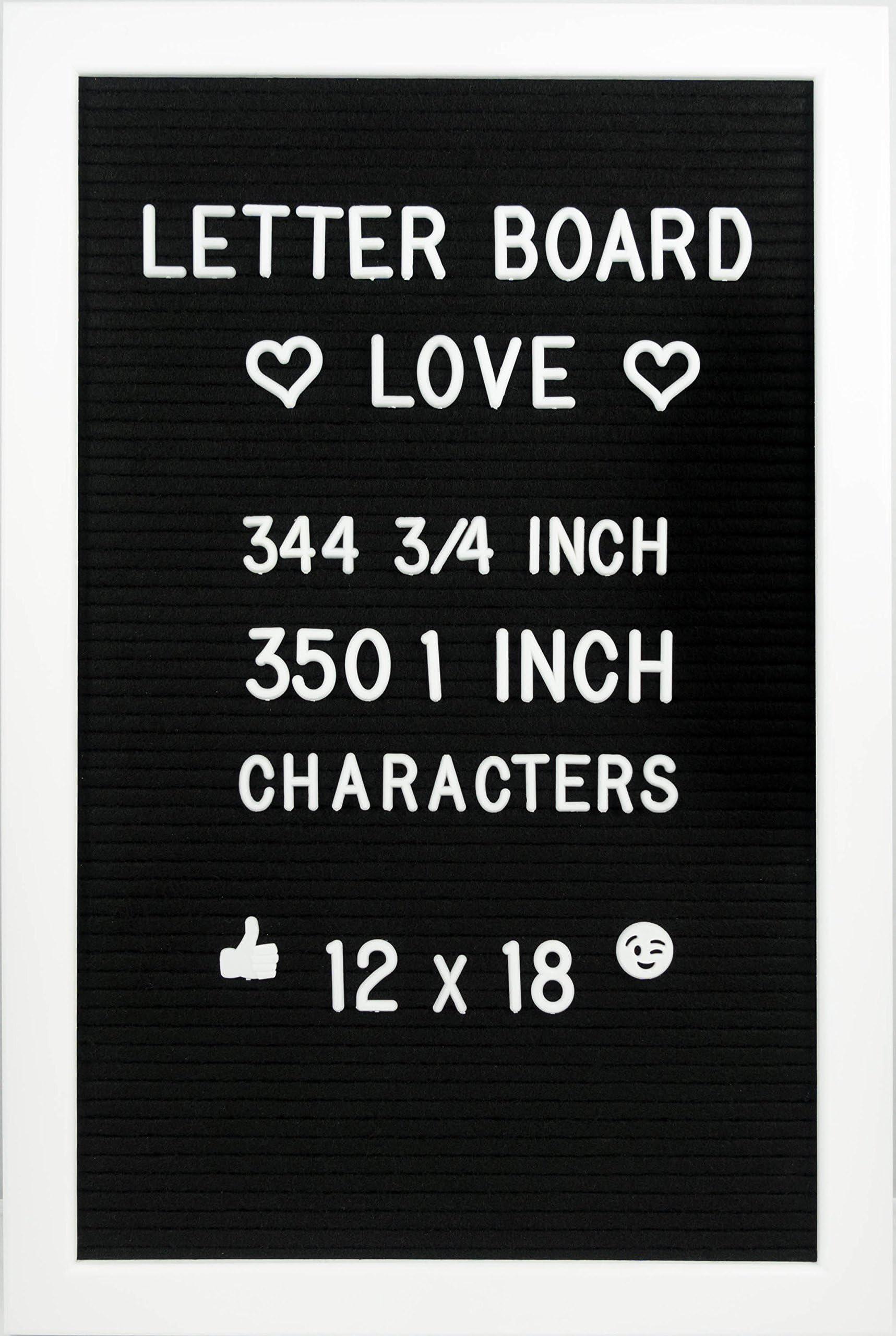 12 x 18 White Frame Felt Letter Board with 344 3/4" & 350 1" Letter & Character Sets Plus Two Canvas Letter Bags (Black Felt)