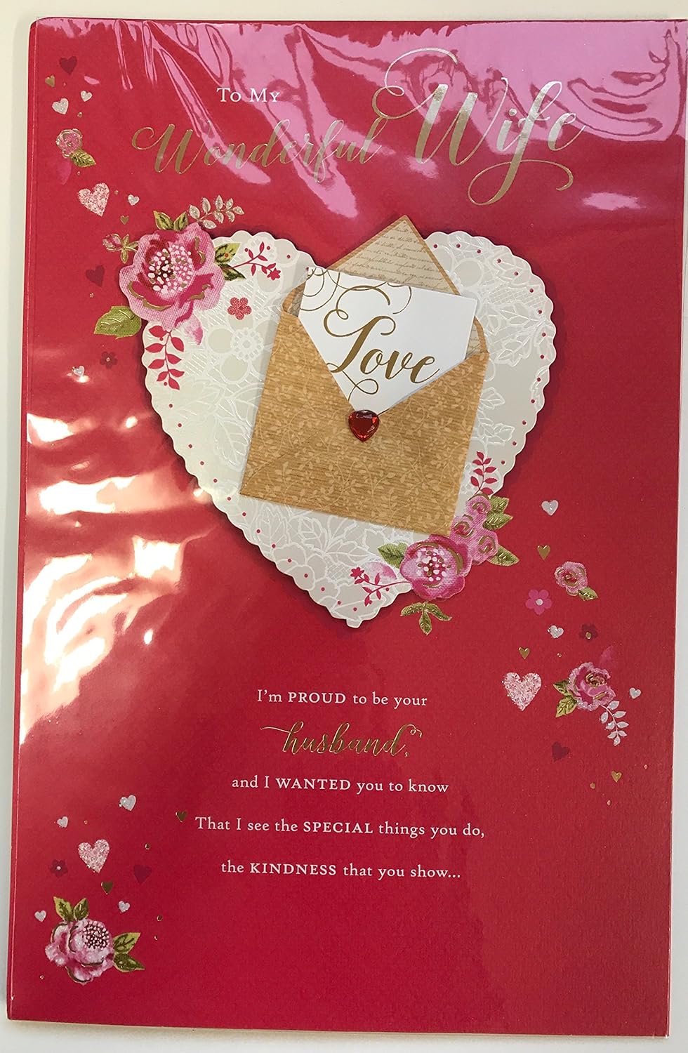 Roses /& Tiny Hearts 10.75/" x 7/" Flutes Wife Valentine/'s Day Card /& White Box