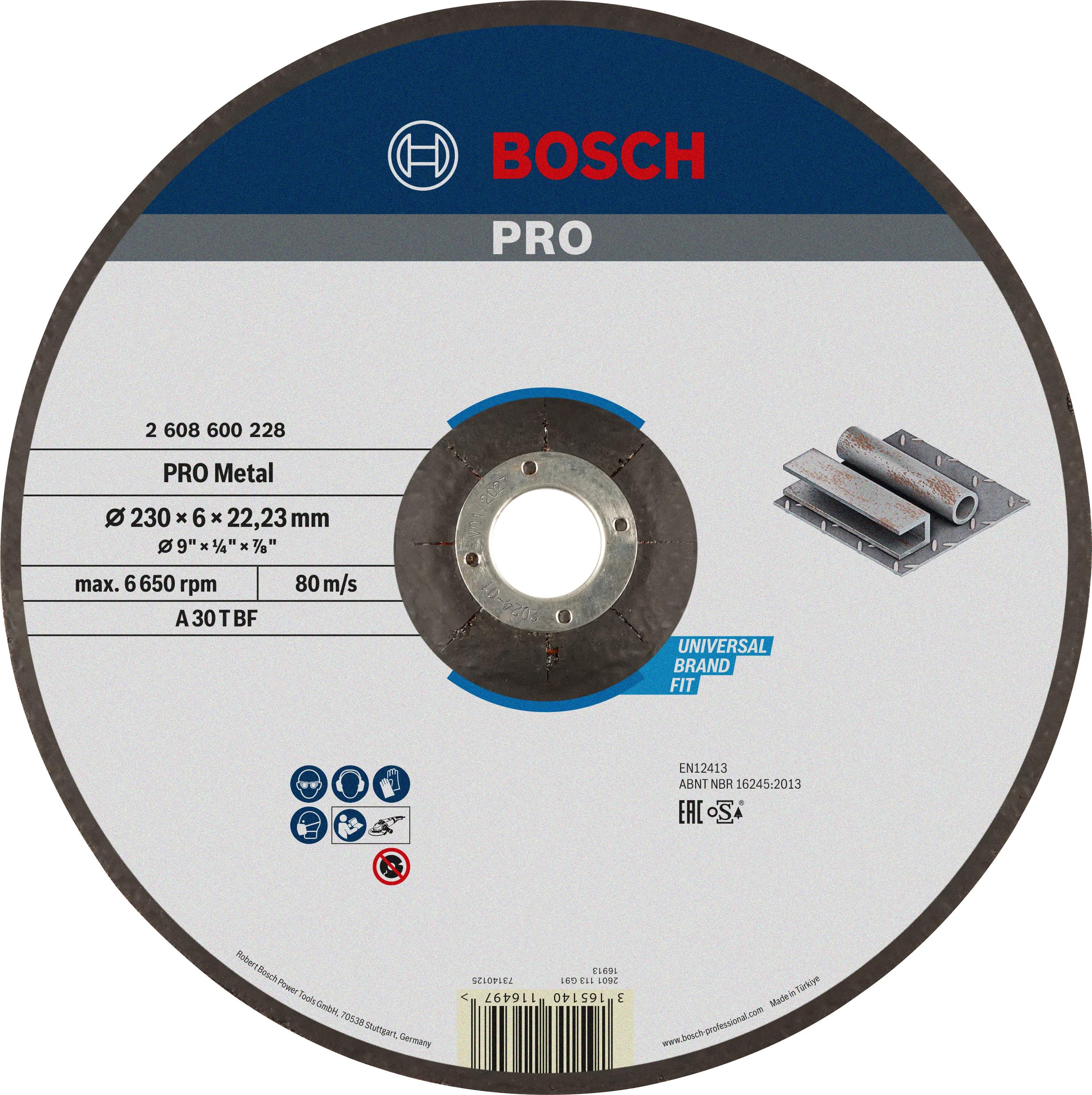 Bosch 1x PRO Metal Longlife Grinding Disc for Large Angle Grinder and Bore 22.23 mm (for Steel, Ø 230 mm, Professional Accessory Large Angle Grinder)