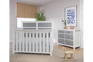 Child Craft Ocean Grove Crib and Dresser Nursery Set, 2-Piece, Includes 4-in-1 Convertible Crib and 6-Drawer Dresser, Grows with Your Baby (White/Gray)