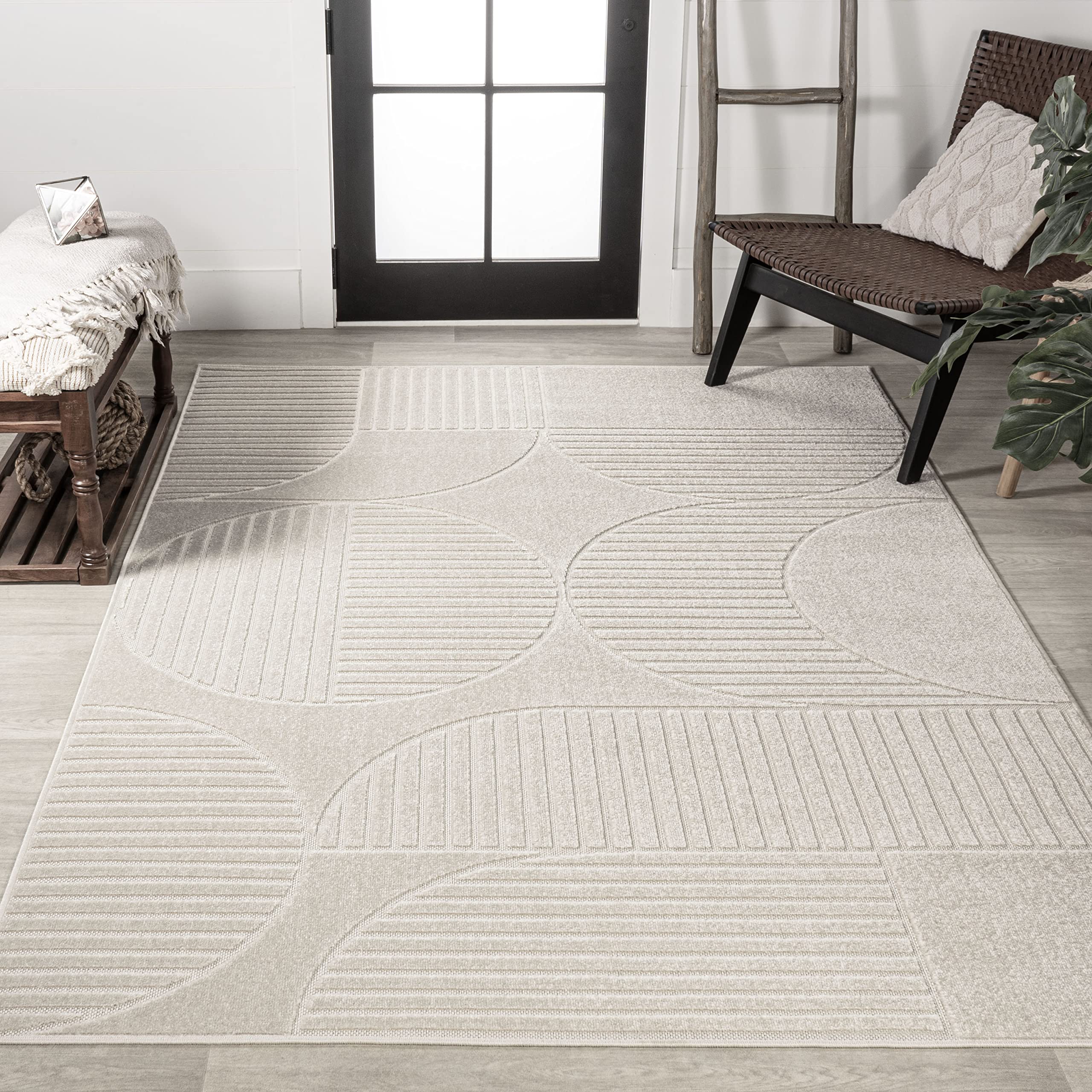 Photo 1 of JONATHAN Y Nordby High-Low Arch Striped Ivory/Cream Indoor/Outdoor Area Rug, 8x10, Modern, Contemporary, Geometric, Bohemian, Bedroom, Kitchen, Living Room,Non Shedding (SCN104B-8)