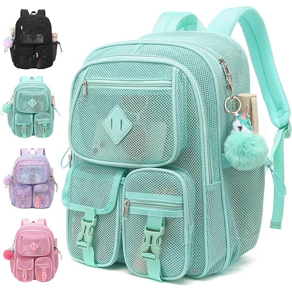 Silkfly 3-Piece Mesh Backpack Set - See-Through School Backpack, Lunch Bag & Pencil Case (Blue/Purple Starry Design)