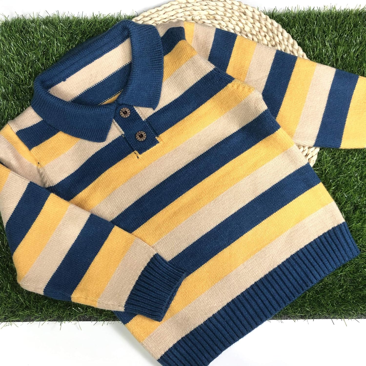 MSTOZE Baby Boy Winter Coat Knitted Polo Sweater with Striped Pattern-Pullover Sweater, Warm, Comfortable, 6M-4T Infant: Clothing
