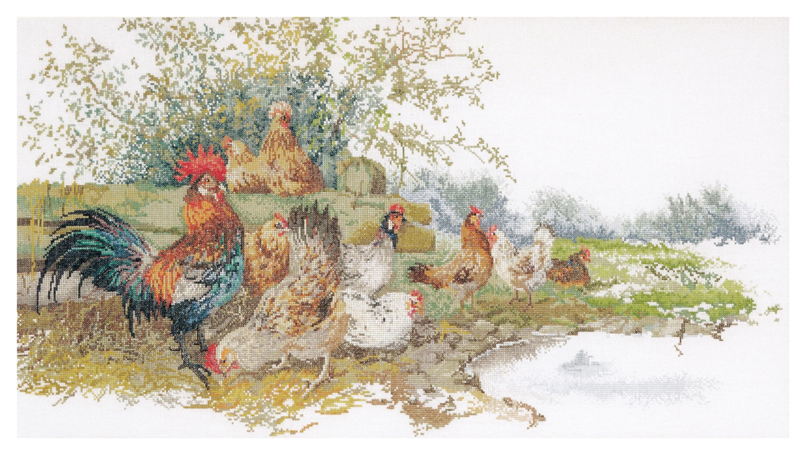 Thea Gouverneur Chickens On Aida Counted Cross Stitch Kit-26.75-inch x 14.5-inch 16 Count