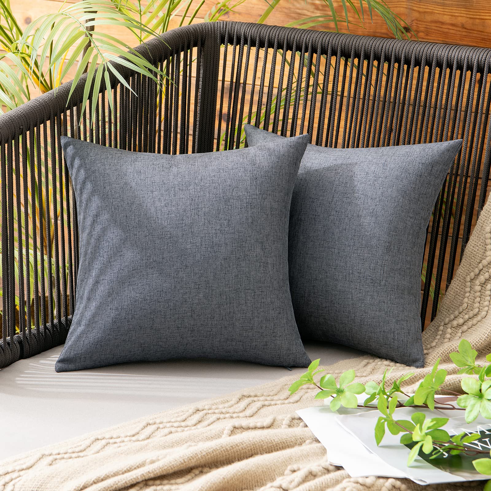MIULEE Outdoor Waterproof Cushion Covers 12x12 Inches Set of 2 Water Resistant Decorative Throw Pillow Covers for Outside Garden Patio Furniture Couch Bed Sofa Tent Bench 30x30cm Dark grey
