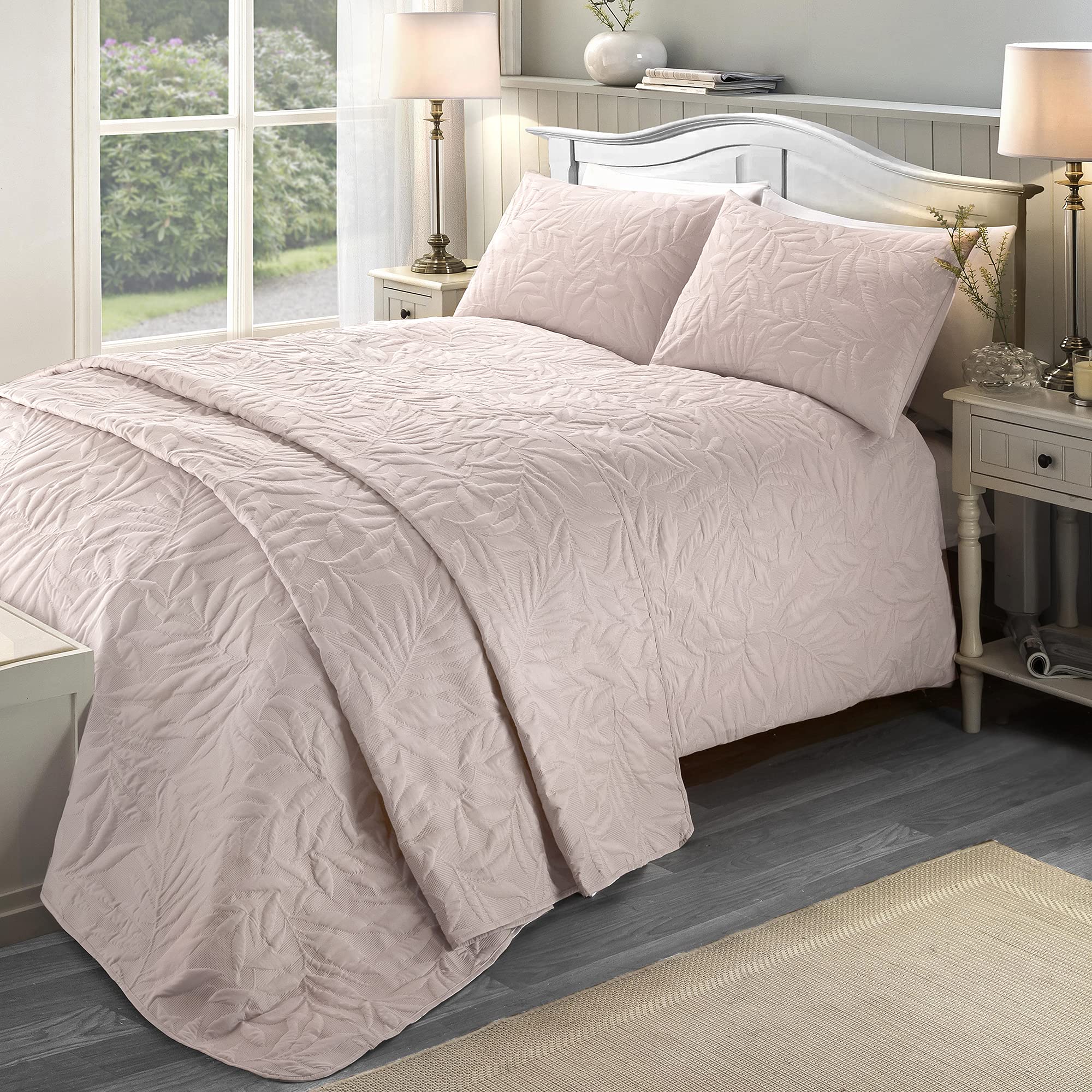 Serene - Blush Pink Leaf Embossed Duvet Cover - Single Bedding Size (140 x 200cm) - Soft Touch - Leaf/Leaves Embroidery Duvet Cover in Blush Pink - Luxury Bedding Set - Luana Collection