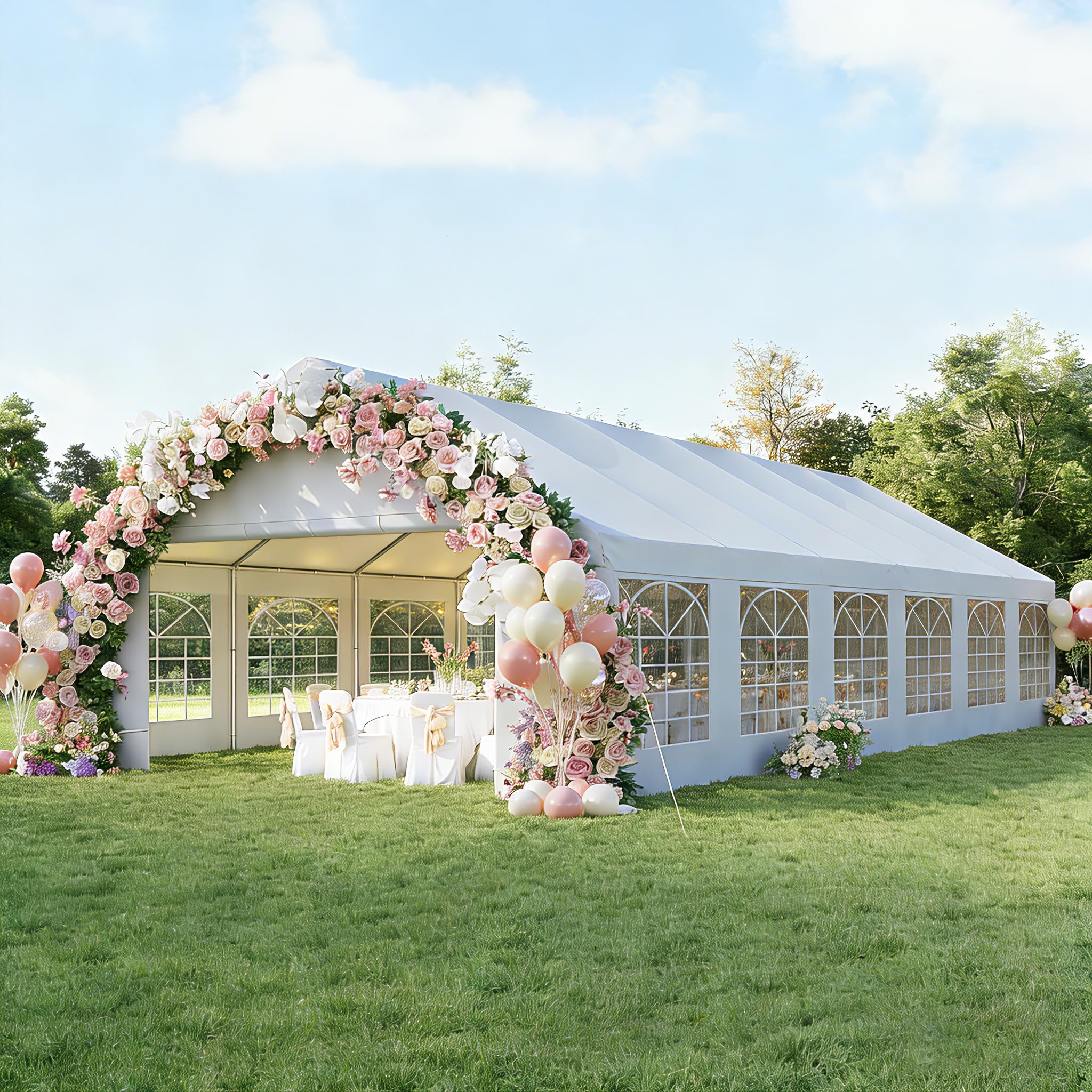 Photo 1 of ***STOCK PHOTO FOR REFERENCE ONLY***
Aoxun 20x40 Party Tent Canopy for Weddings Waterproof Event Tent with Removable Sidewalls &Roll-up Door, Heavy-Duty Steel Frame for Outdoor Weddings, BBQ, Birthday Parties, & Camping,White