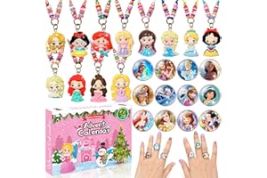GENERIC Christmas Advent Calendar 2023, 12Pcs Princess DIY Necklace Making Kit and 12Pcs Princess Rings, 24 Days Countdown Calendar Christmas Gift for Girls